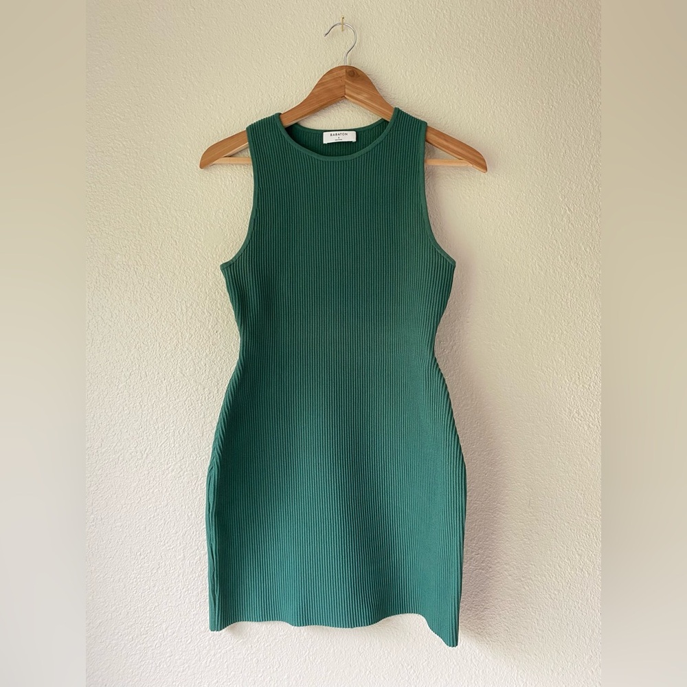 Aritzia Babaton Green Ribbed Mini Dress